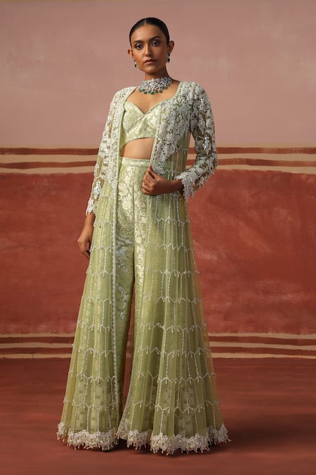 Sabe Thread Work Jacket Sharara Set 