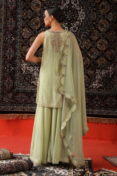 Sabe Pearl Embroidered Sage Green Kurta Set 