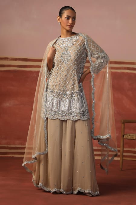 Sabe Quatrefoil Embellished Kurta Sharara Set 