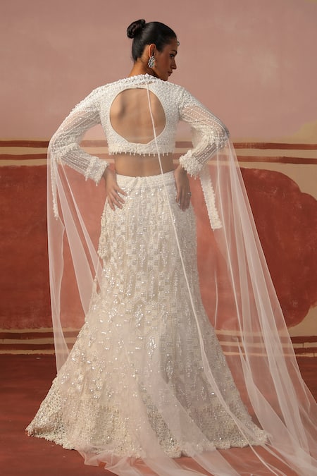 Sabe Ivory 3D Pearl Embroidered Bridal Lehenga Set 