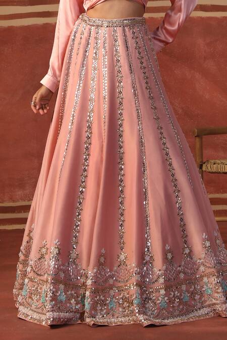 Sabe Pink Tissue, Satin Beads, Sequins, Embroidery Floral Mirror Lehenga Set Online at Aza Fashions Sabe_Pink Tissue, Satin Beads, Sequins, Embroidery Floral Mirror Lehenga Set _Online_at_Aza_Fashions