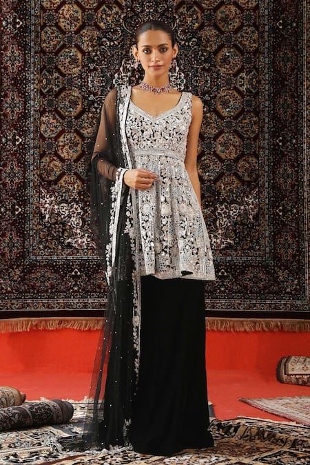 Sabe Pearl Jaal Embroidered Kurta Gharara Set 