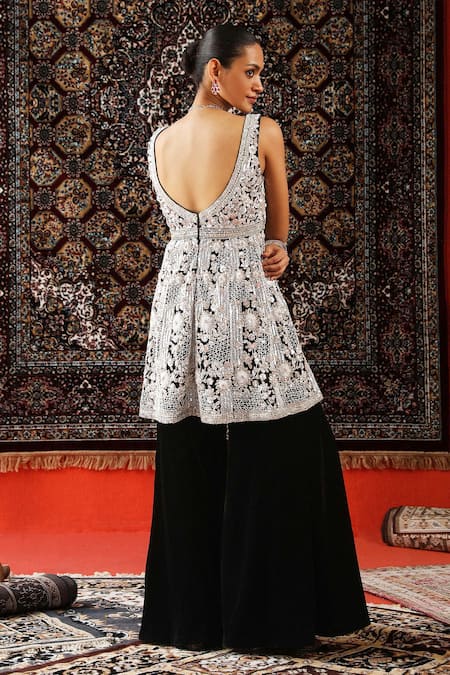 Sabe Floral Pearl Embroidered Kurta Gharara Set 