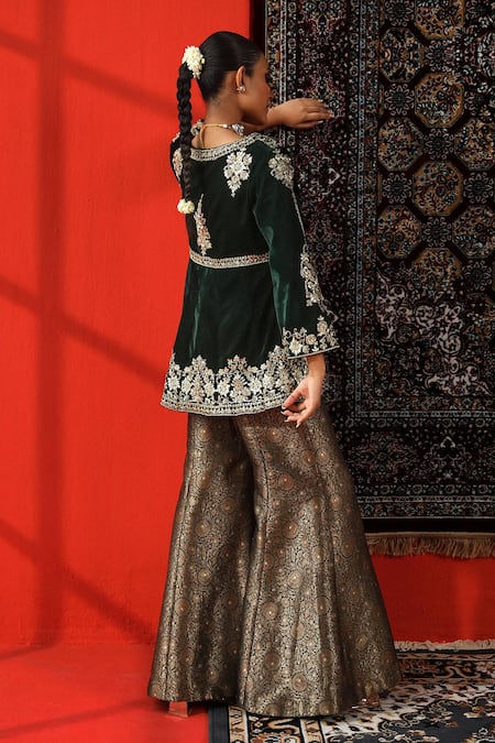 Sabe Floral Gota Patti Peplum Kurta & Sharara Set 