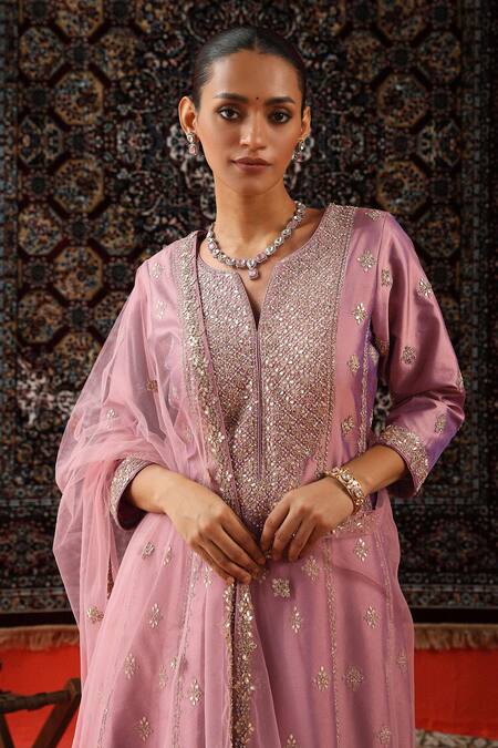 Sabe_Purple Silk, Organza Embroidery, Zari, Gota Patti Floral Kurta Salwar Set _at_Aza_Fashions