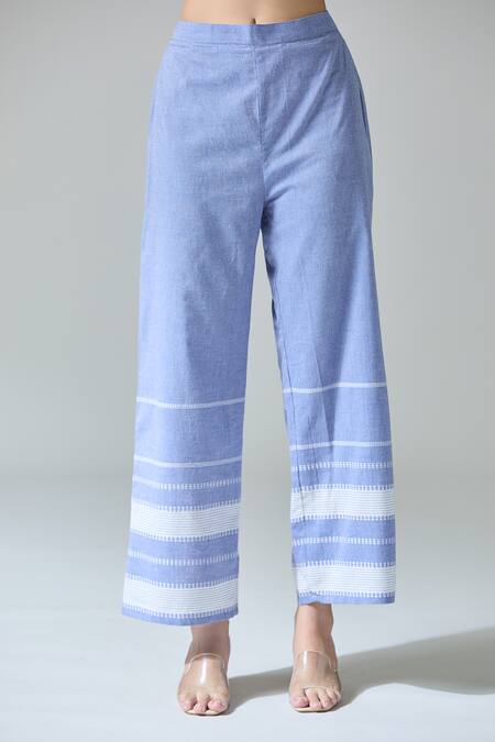 Buy_Naintara Bajaj_Blue Cotton Lace V-neck Embellished Anarkali Set _Online_at_Aza_Fashions