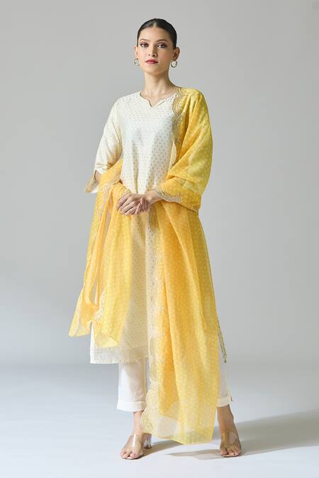 Shop_Samyukta Singhania_White Chanderi Embroidery Round Neck Prism Embellished Kurta Set_Online_at_Aza_Fashions