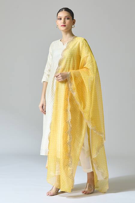 Samyukta Singhania_White Chanderi Embroidery Round Neck Prism Embellished Kurta Set_at_Aza_Fashions