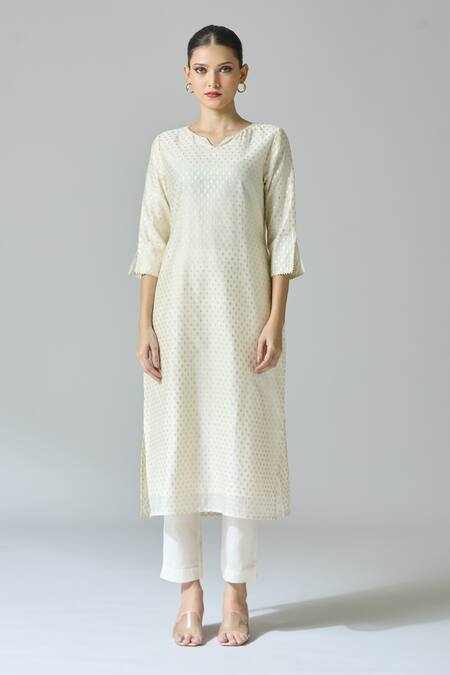 Buy_Samyukta Singhania_White Chanderi Embroidery Round Neck Prism Embellished Kurta Set