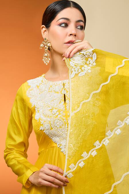 Neha Khullar Yellow , Crepe, Organza Cut Work, And Cutdana Embroidered Anarkali Set Online at Aza Fashions Neha Khullar_Yellow , Crepe, Organza Cut Work, And Cutdana Embroidered Anarkali Set _Online_at_Aza_Fashions
