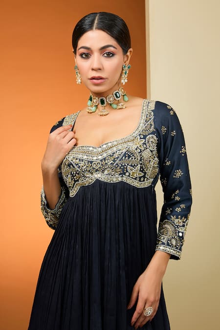 Buy Neha Khullar Blue Silk Organza, Viscose Pearls, Embroidered Short Anarkali Sharara Set Online at Aza Fashions Buy_Neha Khullar_Blue Silk Organza, Viscose Pearls, Embroidered Short Anarkali Sharara Set _Online_at_Aza_Fashions