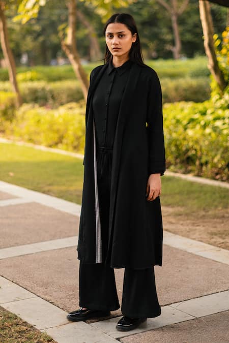 RAAS LIFE Black Merino Wool A-Line Jacket 