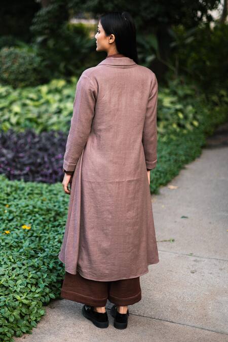 Shop_Raas Life_Brown Merino Wool Solid Open Walnut A-line Jacket _at_Aza_Fashions
