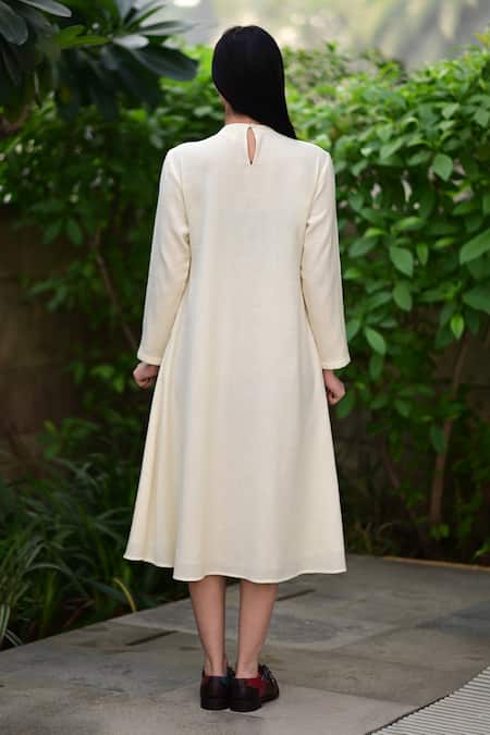 RAAS LIFE Cream Solid Midi Dress 