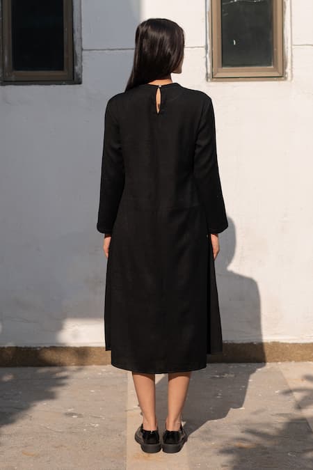 RAAS LIFE Black Faggoting Detail Midi Dress 