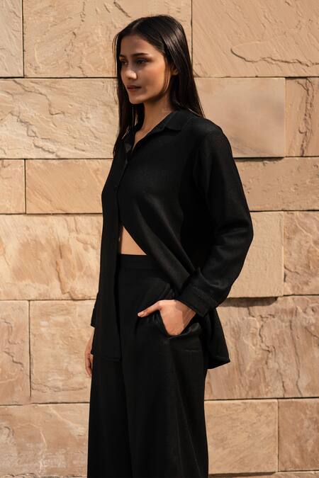 RAAS LIFE Black Wool Collared Shirt And Trouser Set Online at Aza Fashions RAAS LIFE_Black Wool Collared Shirt And Trouser Set _Online_at_Aza_Fashions