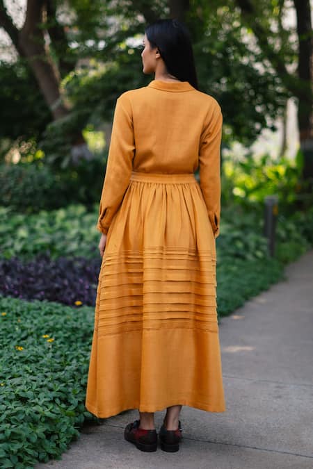 RAAS LIFE Mustard Yellow Pintucked Shirt & Skirt Set 