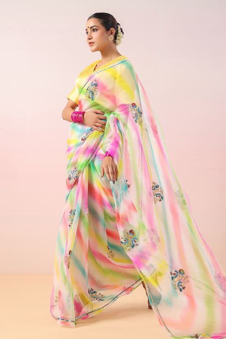 Ruar India Leheriya Pattern Sequin Saree Set 