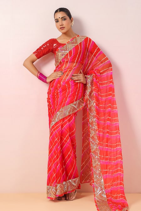 Ruar India Leheriya Pattern Saree With Sequin Blouse 