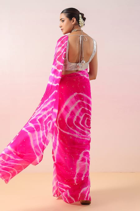 Ruar India Leheriya Batik Embellished Saree & Blouse 