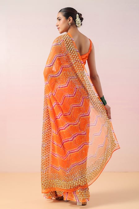 Ruar India Leheriya Embellished Saree & Blouse Set 