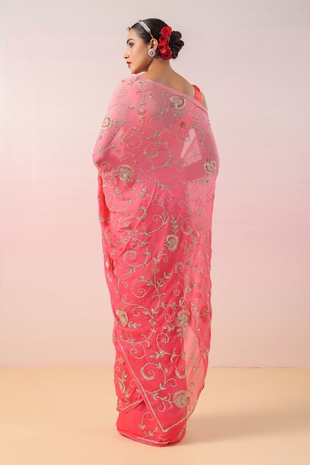 Ruar India Gul Embroidered Chiffon Saree & Blouse 