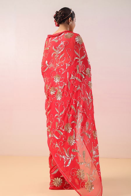 Ruar India Sequin Bloom Jaal Embroidered Saree Set 