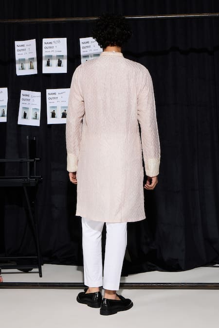 Shop Twenty Nine Pink Silk Mirrors, Beads Embroidered Bandhani Kurta Set at Aza Fashions Shop_Twenty Nine_Pink Silk Mirrors, Beads Embroidered Bandhani Kurta Set _at_Aza_Fashions