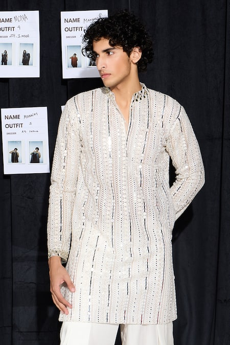 Twenty Nine Ivory Net Mirrors, Sequins Embroidered Kurta Set Online at Aza Fashions Twenty Nine_Ivory Net Mirrors, Sequins Embroidered Kurta Set _Online_at_Aza_Fashions