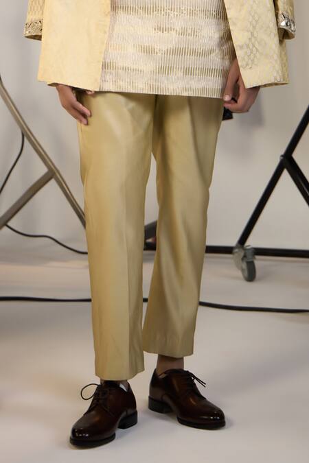 Twenty Nine_Beige Chanderi Embroidery Zari Kurta And Pant Set _at_Aza_Fashions