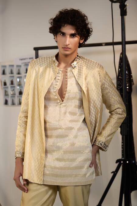 Buy_Twenty Nine_Beige Chanderi Embroidery Zari Kurta And Pant Set 