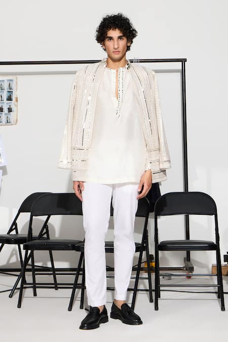 Buy_Twenty Nine_Off White Mohair Mirrors, Sequins Embroidered Kurta And Pant Set _Online_at_Aza_Fashions