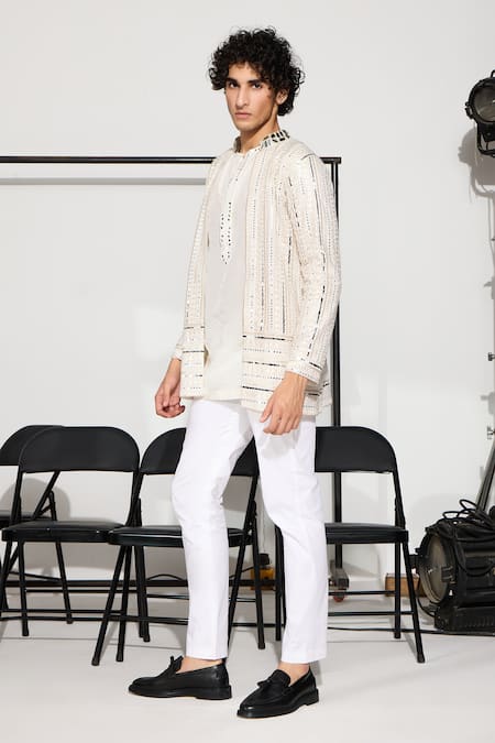 Shop_Twenty Nine_Off White Mohair Mirrors, Sequins Embroidered Kurta And Pant Set _Online_at_Aza_Fashions