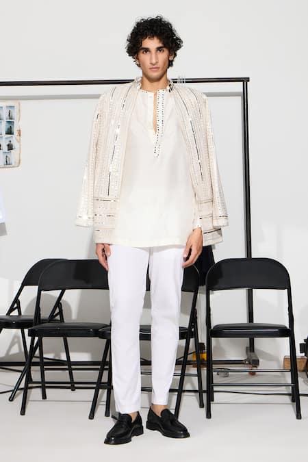 Shop_Twenty Nine_Off White Net Mirrors Embroidered Bandhgala Jacket _Online_at_Aza_Fashions