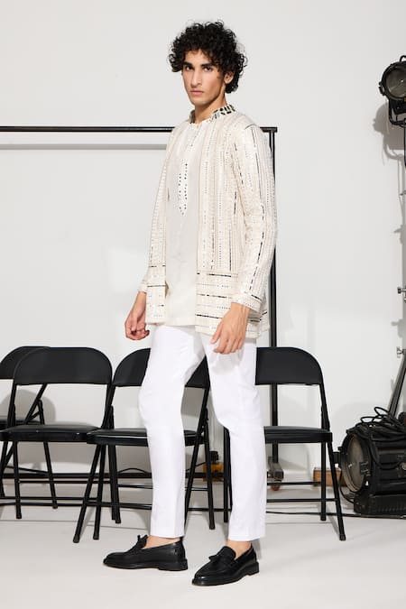 Twenty Nine_Off White Net Mirrors Embroidered Bandhgala Jacket _at_Aza_Fashions