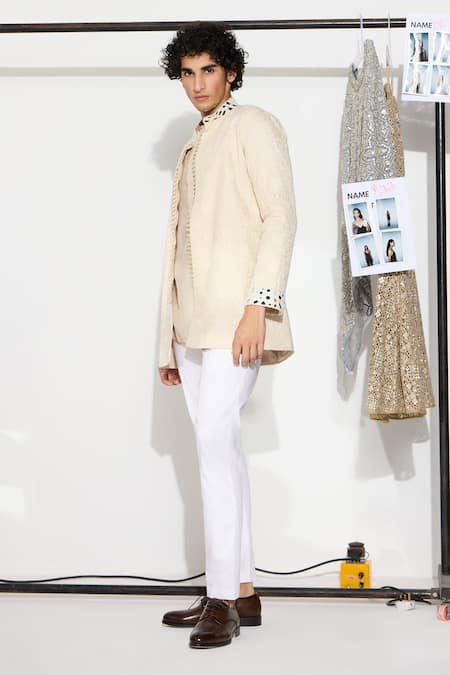 Shop Twenty Nine Beige Cotton, Silk Mirrors, Embroidery Work Kurta And Pant Set at Aza Fashions Shop_Twenty Nine_Beige Cotton, Silk Mirrors, Embroidery Work Kurta And Pant Set _at_Aza_Fashions