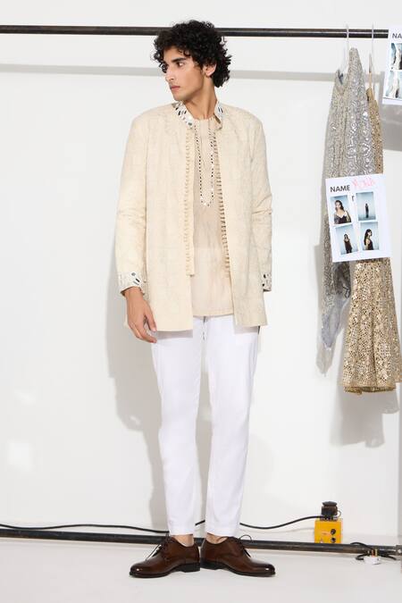 Twenty Nine Beige Cotton, Silk Mirrors, Embroidery Work Kurta And Pant Set Online at Aza Fashions Twenty Nine_Beige Cotton, Silk Mirrors, Embroidery Work Kurta And Pant Set _Online_at_Aza_Fashions