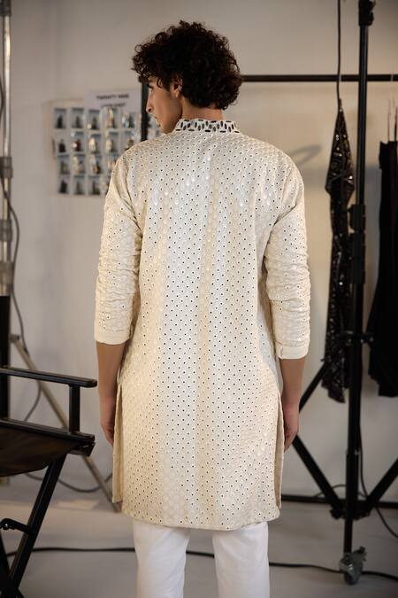 Buy_Twenty Nine_Beige Georgette Mirrors, Embroidery Butti Kurta And Pant Set _Online_at_Aza_Fashions