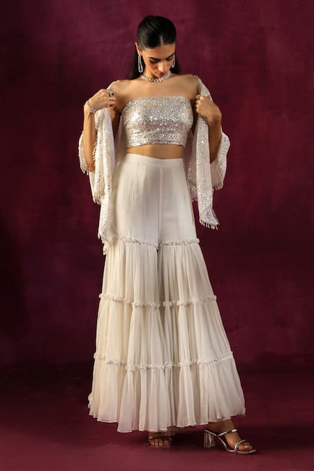 Shop Twenty Nine Ivory Floral Embroidered Cape at Aza Fashions Shop_Twenty Nine_Ivory Floral Embroidered Cape _at_Aza_Fashions