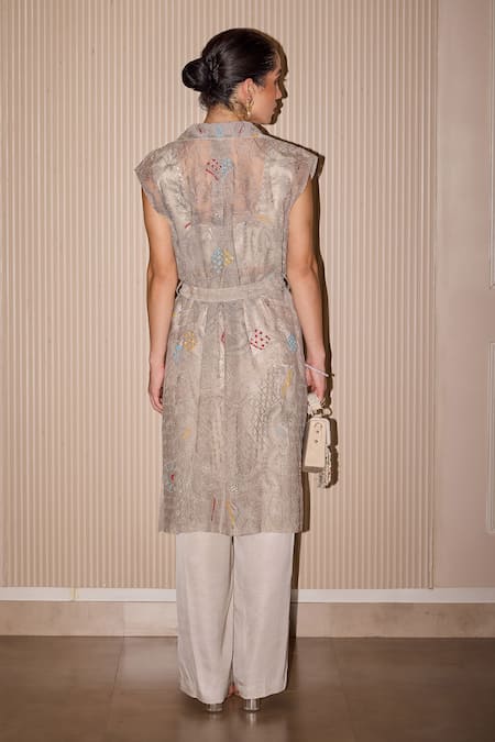 Shop Twenty Nine Ivory Tulle Embroidery Trench Coat at Aza Fashions Shop_Twenty Nine_Ivory Tulle Embroidery Trench Coat _at_Aza_Fashions