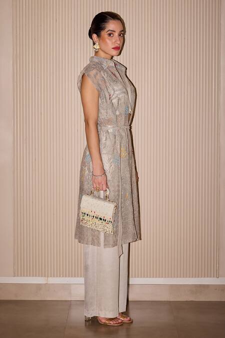 Buy Twenty Nine Ivory Tulle Embroidery Trench Coat Online at Aza Fashions Buy_Twenty Nine_Ivory Tulle Embroidery Trench Coat _Online_at_Aza_Fashions