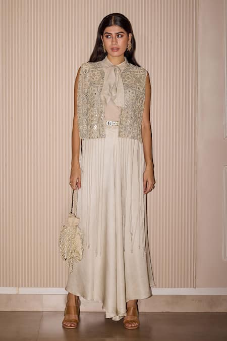 Buy Twenty Nine Silver Cotton, Silk Tie-up Neck Shirt Online at Aza Fashions Buy_Twenty Nine_Silver Cotton, Silk Tie-up Neck Shirt _Online_at_Aza_Fashions