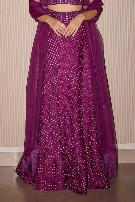 Buy_Twenty Nine_Purple Crepe Mirrors V-neck Hand Embroidered Bustier _Online_at_Aza_Fashions