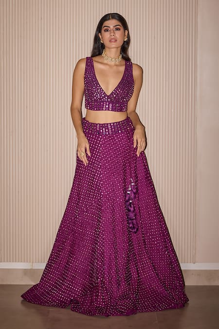 Shop_Twenty Nine_Purple Crepe Mirrors V-neck Hand Embroidered Bustier 