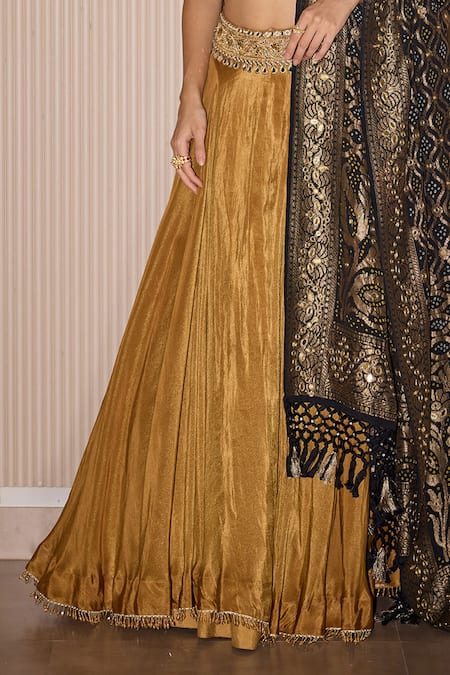 Twenty Nine_Black Silk Mirrors Round Neck Hand Embroidered Jacket Blouse _Online_at_Aza_Fashions