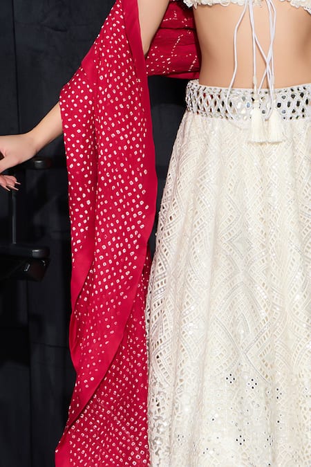 Buy Twenty Nine Pink Crepe Mirrors Rani Bandhani Embellished Dupatta Online at Aza Fashions Buy_Twenty Nine_Pink Crepe Mirrors Rani Bandhani Embellished Dupatta _Online_at_Aza_Fashions