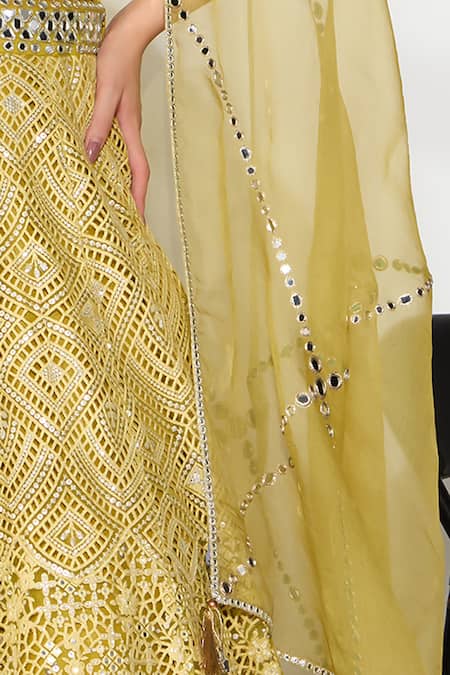 Twenty Nine Yellow Organza Mirrors Embroidered Dupatta Online at Aza Fashions Twenty Nine_Yellow Organza Mirrors Embroidered Dupatta _Online_at_Aza_Fashions