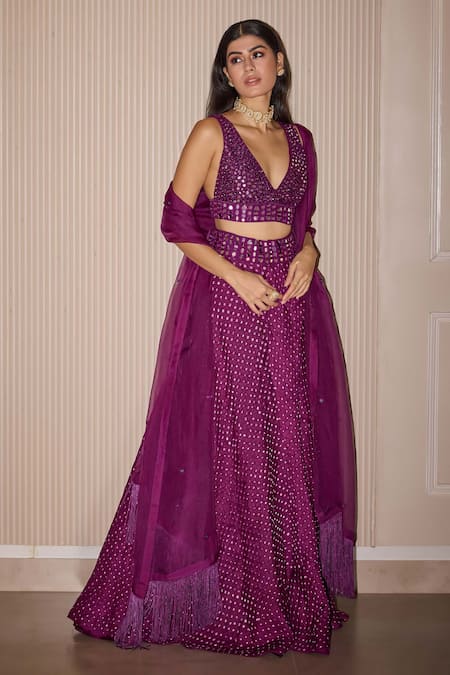 Twenty Nine Purple Organza Tassels Mirror Embroidered Dupatta Online at Aza Fashions Twenty Nine_Purple Organza Tassels Mirror Embroidered Dupatta _Online_at_Aza_Fashions
