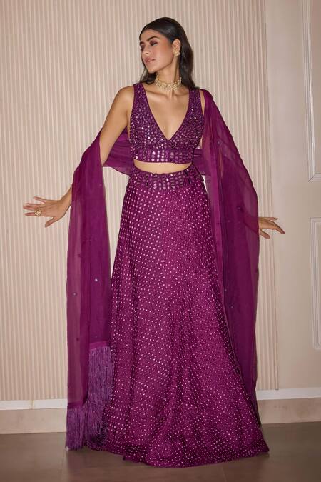 Buy Twenty Nine Purple Organza Tassels Mirror Embroidered Dupatta Online at Aza Fashions Buy_Twenty Nine_Purple Organza Tassels Mirror Embroidered Dupatta _Online_at_Aza_Fashions