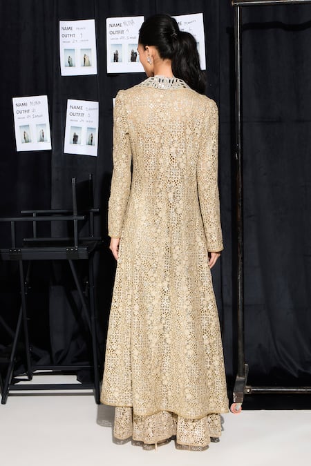 Shop_Twenty Nine_Beige Lace Lace, Mirrors Floral Embroidered Bootcut Pant _at_Aza_Fashions